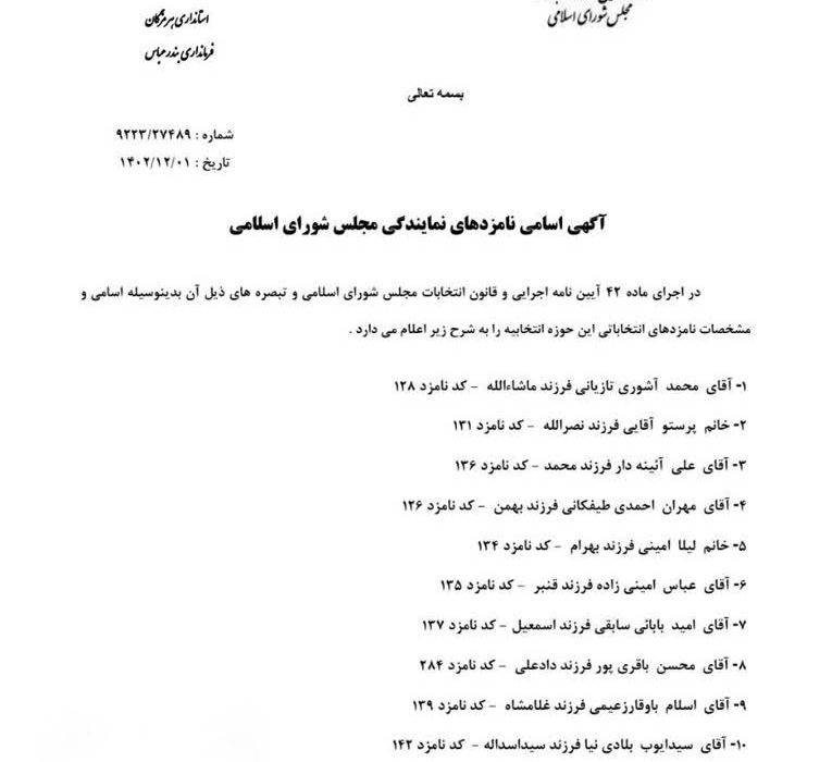 اسامی کامل داوطلبان کاندیداتوری انتخابات مجلس در حوزه مرکزی